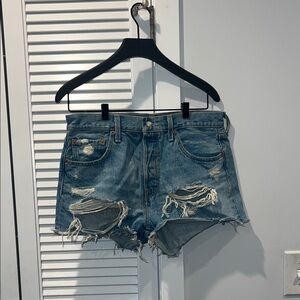 Levi's Blue Distressed Jean Shorts